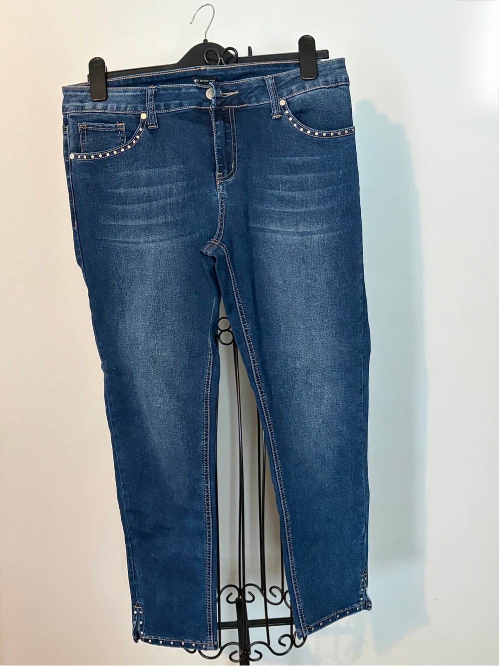 new directions Dark Blue Studded Ankle Jeans cropped size 12 regular